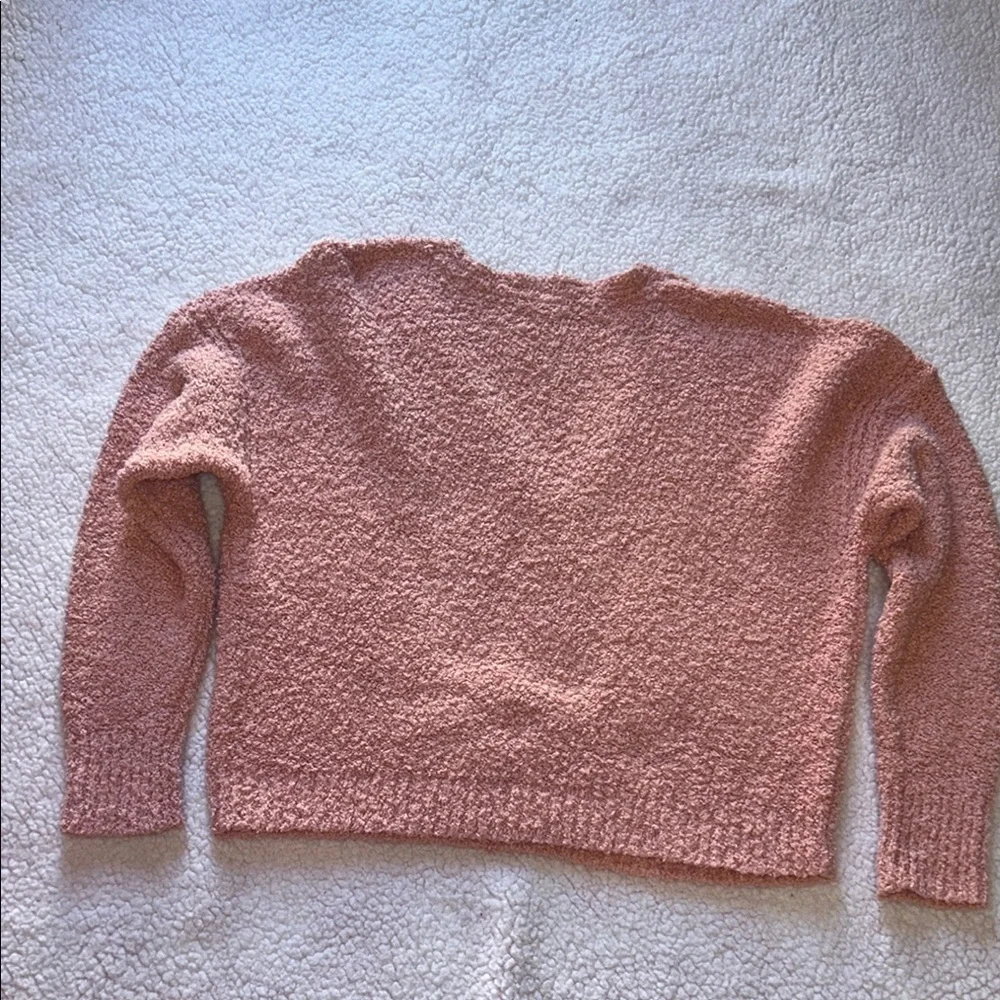 Free People Pink V-Neck Sweater with Textured Knit